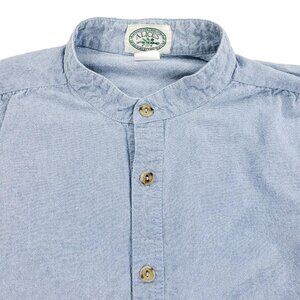 Alices Cottage Chambray Button Up Band Collar Shirt Mens Sz Medium Blue USA Made